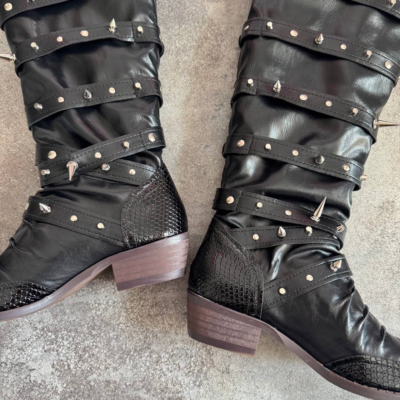 20471120 Avant Garde Goth Bondage Knee High Boots (rick owens style) Size US 8 / IT 38 - 9 Thumbnail