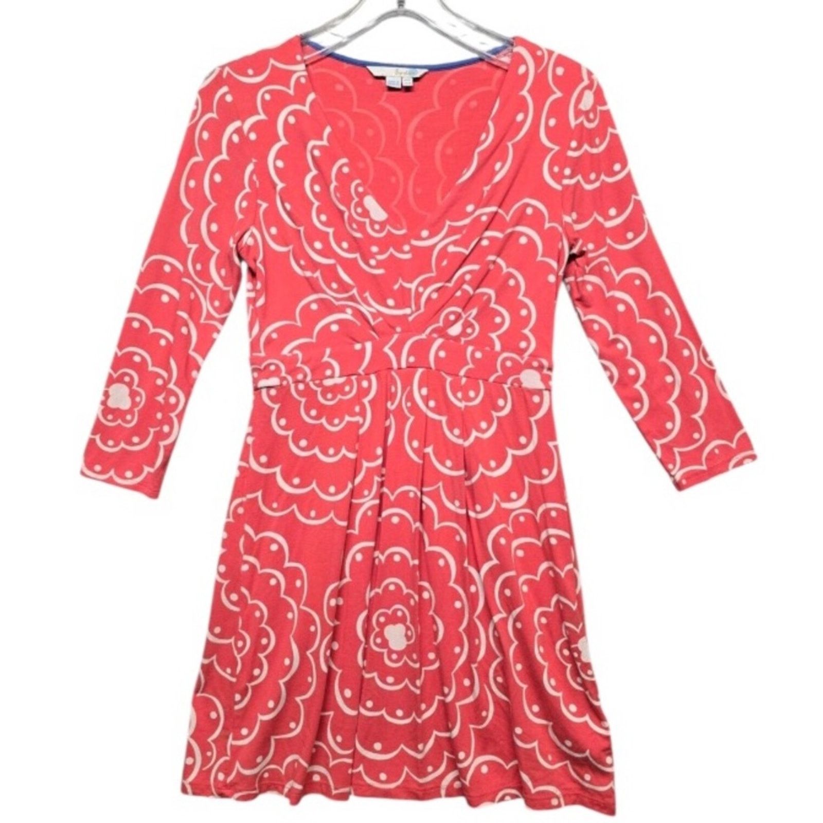 Boden Boden Marion V-Neck Jersey Knit Dress Pink Scallop Floral Size XS / US 0-2 / IT 36-38 - 1 Thumbnail