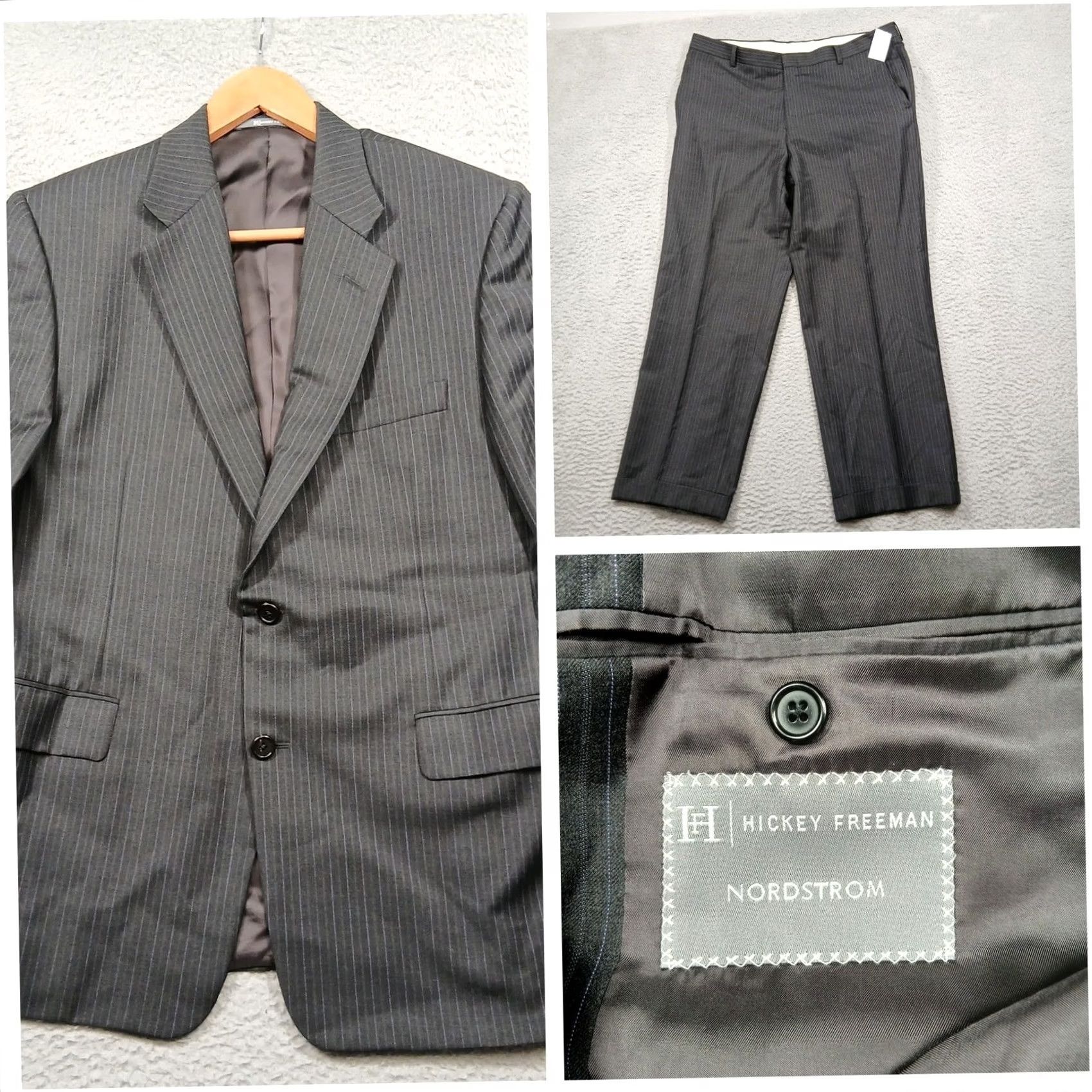 Nordstrom VINTAGE? No. Hickey Freeman x Nordstrom Pinstripe Suit Mens 40R 34x29 Charcoal Wool USA EUC Size 40R - 2 Thumbnail
