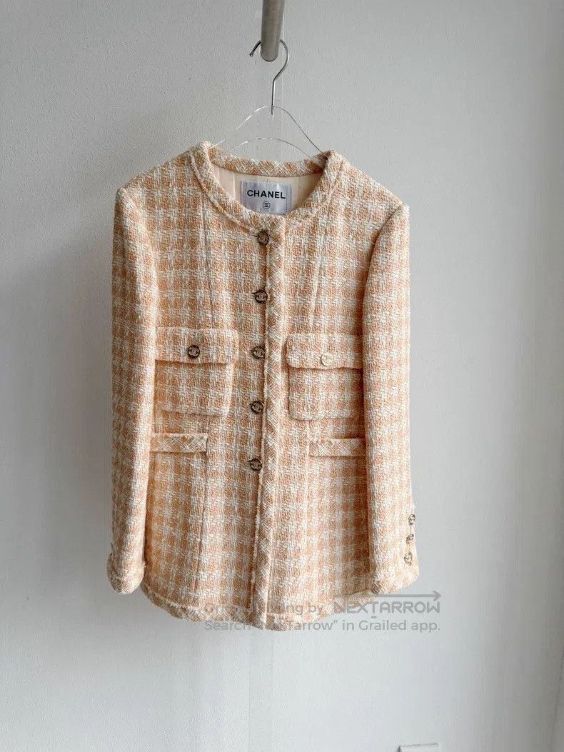 Chanel Chanel 23S white orange plaid tweed jacket Size XXS / US 00 / IT 34 - 3 Thumbnail