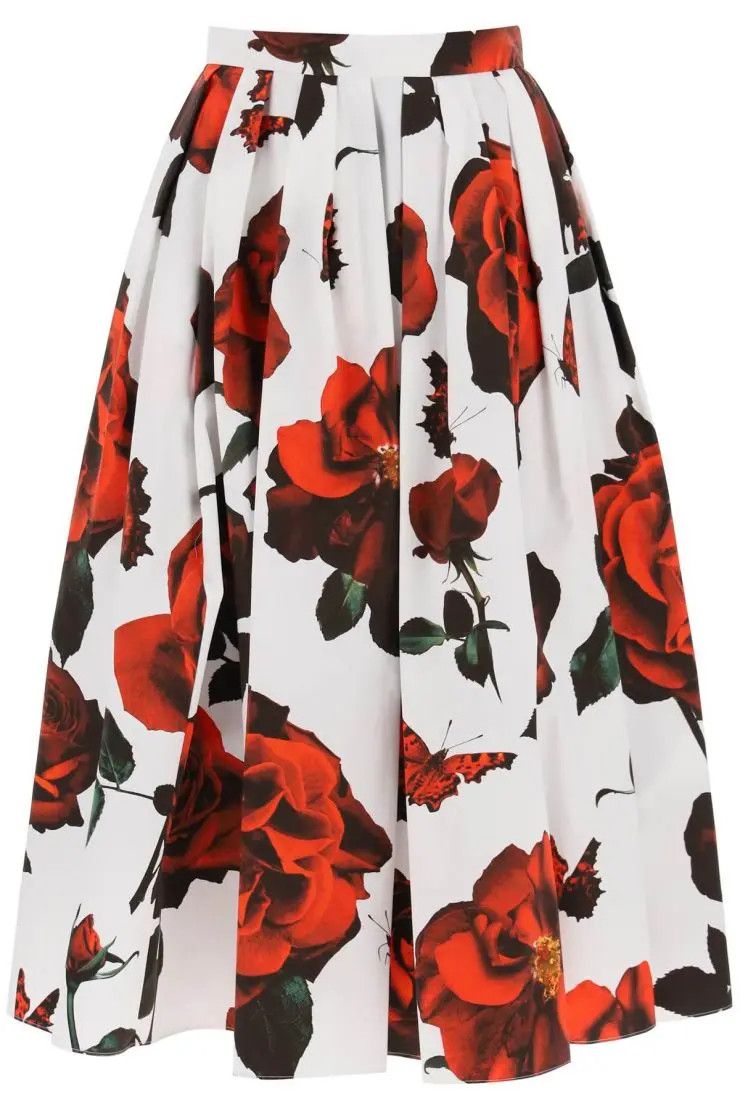 image of Alexander Mcqueen O1S22I1N0324 Tudor Rose Pleated Skirts In White, Women's (Size 40)