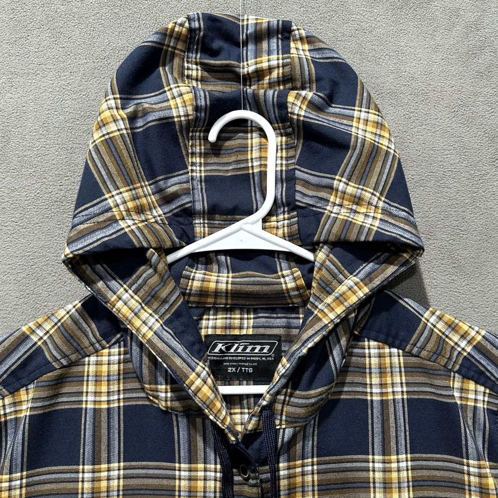 Vintage KLIM Ginny Mountain Midweight Stretch Flannel Hoodie Womens 2X Plaid Blue Tan Cardigan Casual Travel Fall Winter Spring 2X Womens Hooded Shirt Size XXL / US 16-18 / IT 52-54 - 3 Thumbnail
