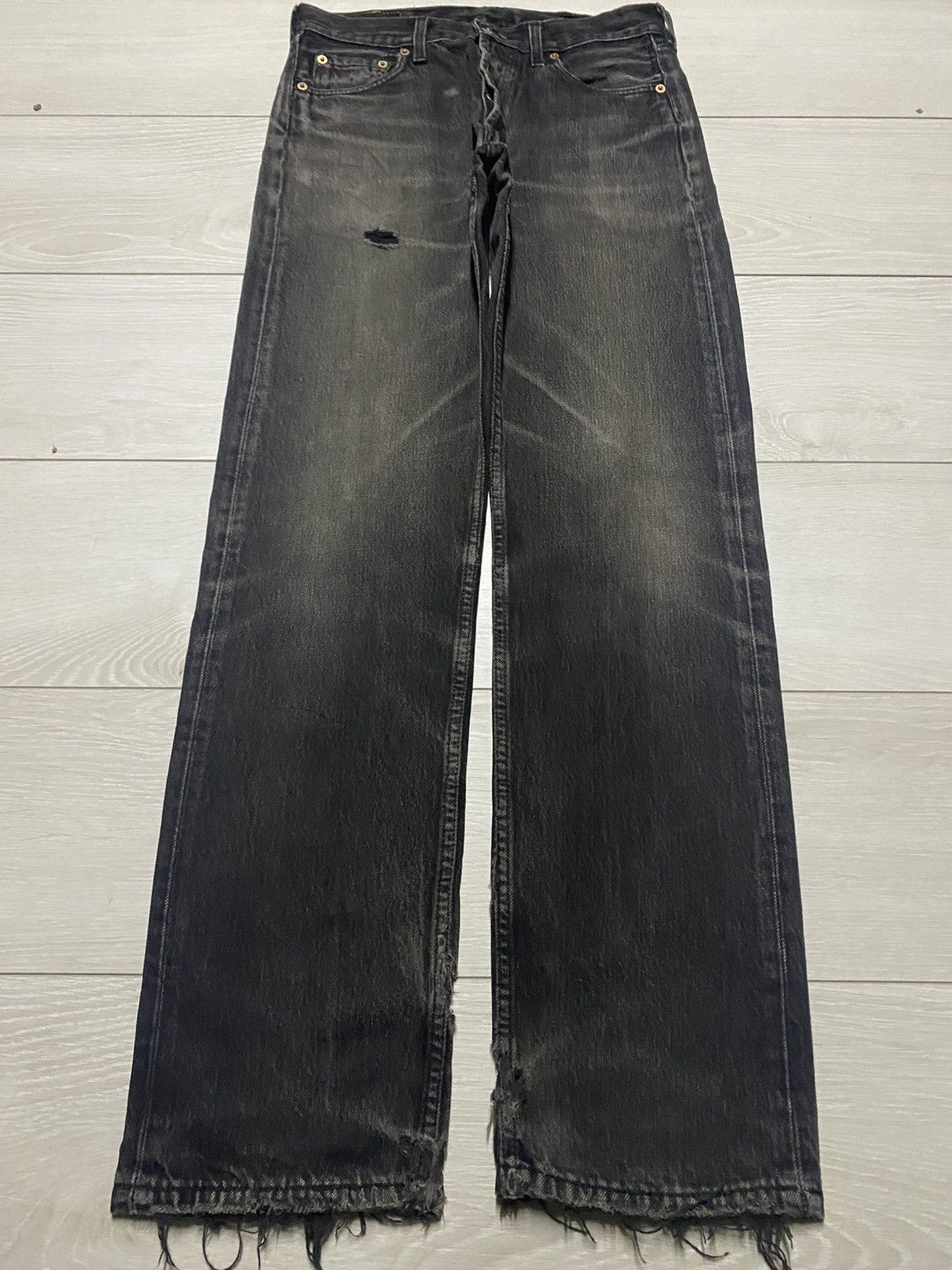 Levi's Vintage Levis 501 Black DenimTear Distressed Jeans Size US 29 - 1 Thumbnail