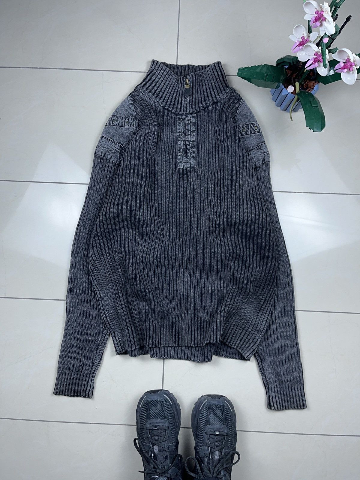 Japanese Brand × Vintage ➕ smoke gray black ribbed y2k vintage sweater avant garde Size US XL / EU 56 / 4 - 2 Thumbnail