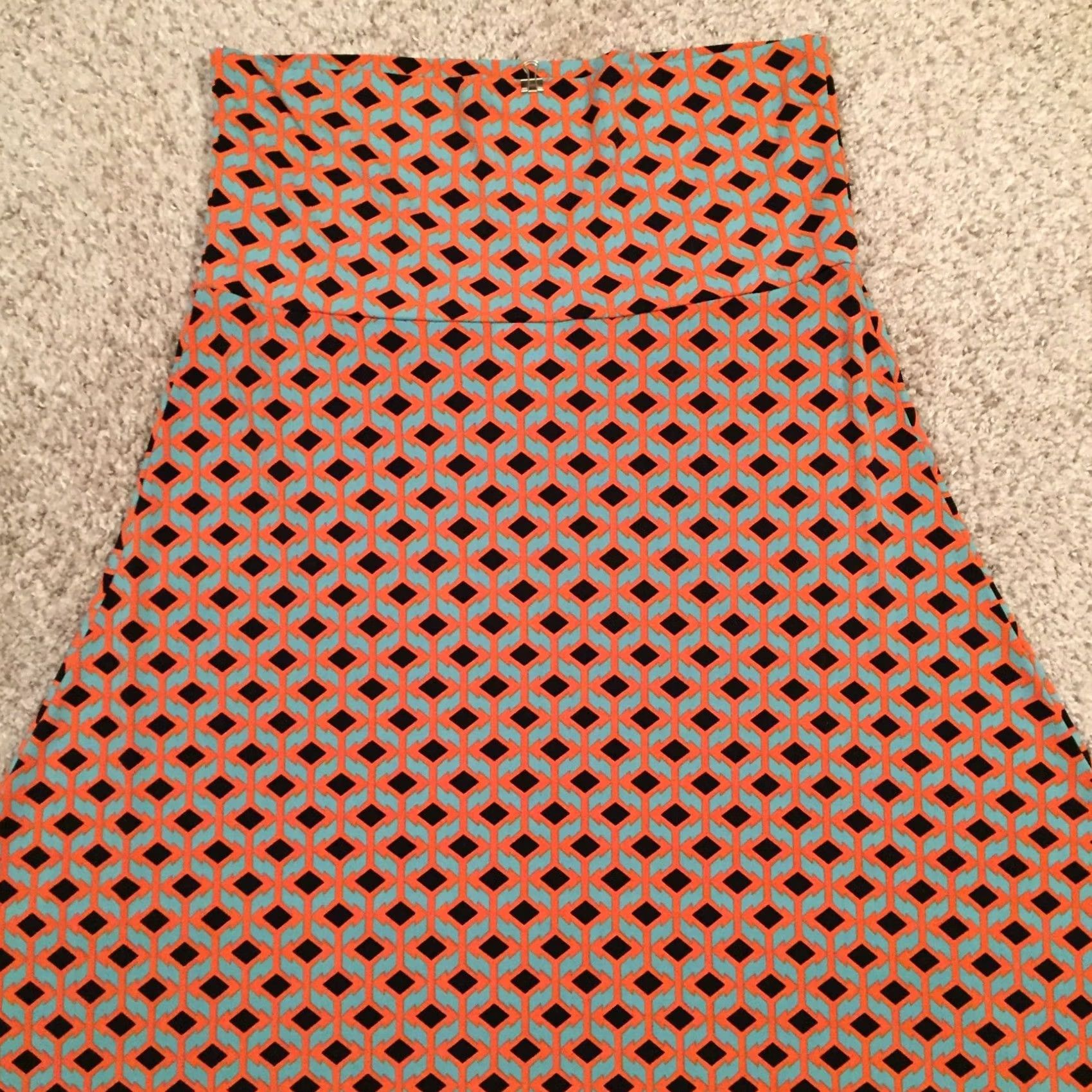 Vintage LuLaRoe Skirt Womens M Orange Maxi Green Geometric Long Unlined Pull Size 32" / US 10 / IT 46 - 7 Thumbnail
