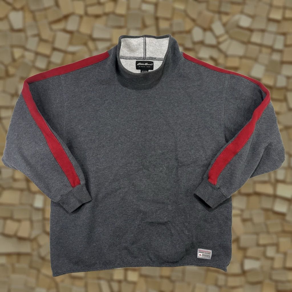 Eddie Bauer VINTAGE Eddie Bauer High Neck Sweatshirt Mens M Grey Red Stripe Pullover Y2K Size US M / EU 48-50 / 2 - 1 Thumbnail