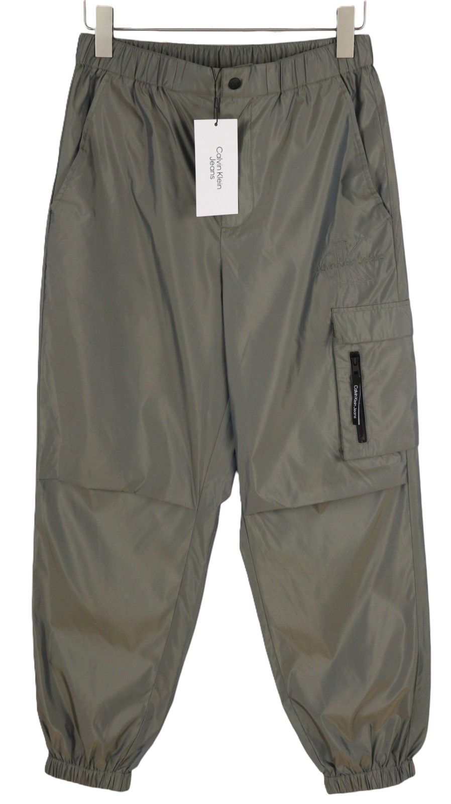 S Grey Elastic Waist Shiny Track Cargo Pants 85021