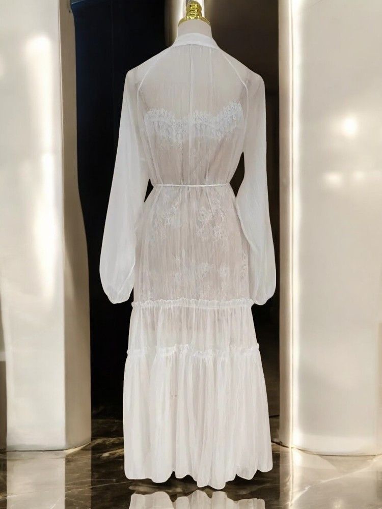 Other Spring Flower Embroidery Lace Two-Piece Midi Dress Size ONE SIZE - 5 Thumbnail