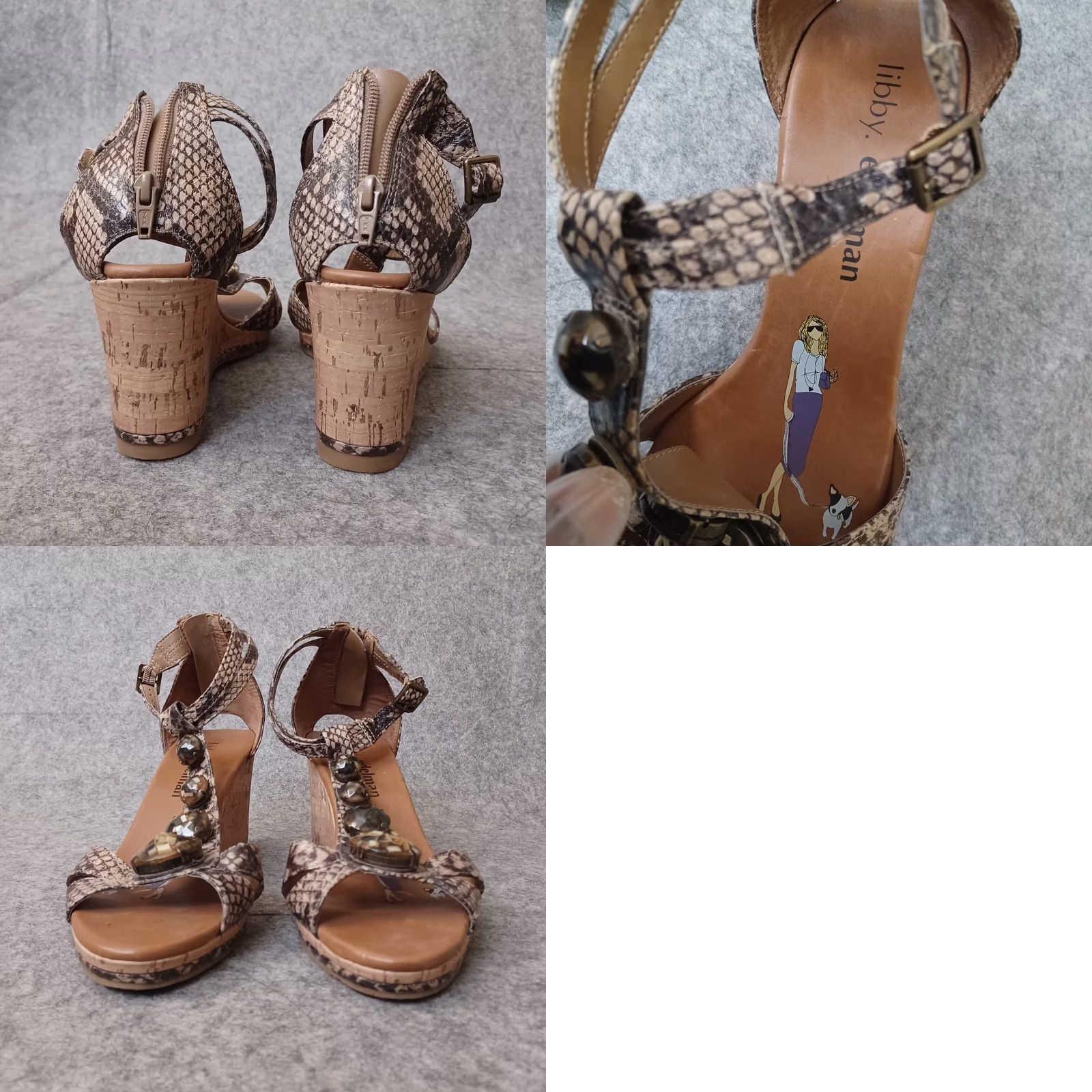 Skin Libby Edelman Sandals Women 8.5 W Beige Brown Faux Snake Skin Wedge Ankle Strap Size US 9 / IT 39 - 9 Thumbnail