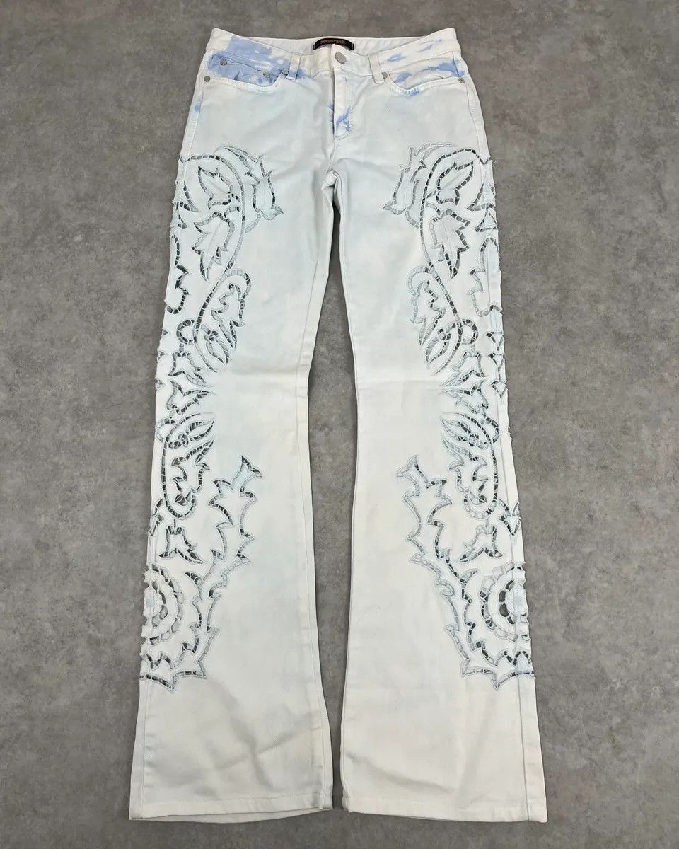 Roberto Cavalli 2010s Roberto Cavalli Leaves Tribal White Pants Size 28" / US 6 / IT 42 - 1 Thumbnail