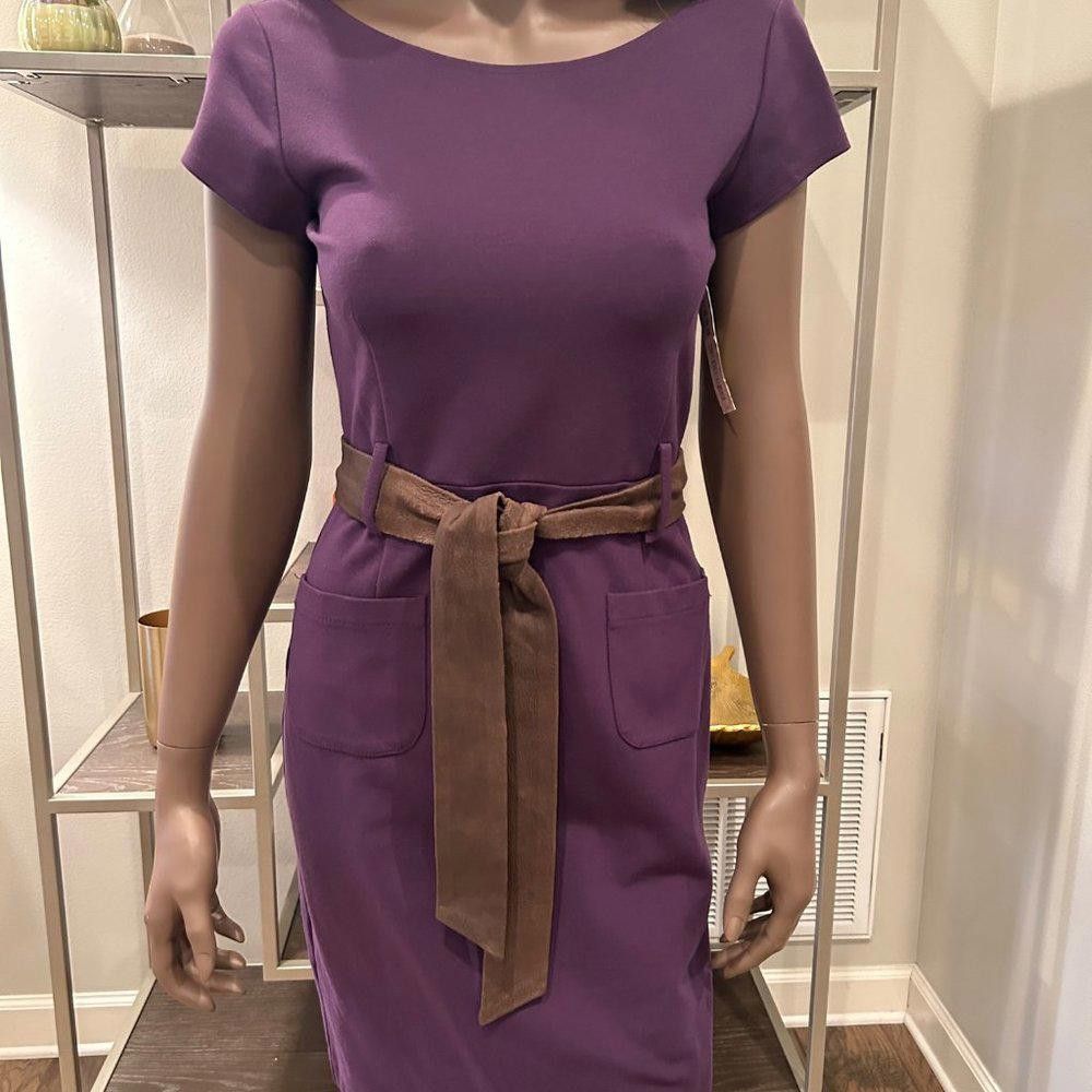 Theory Theory Damson Sloane Dress Capped Sleeves Belt Low Back NWT Size S / US 4 / IT 40 - 1 Thumbnail