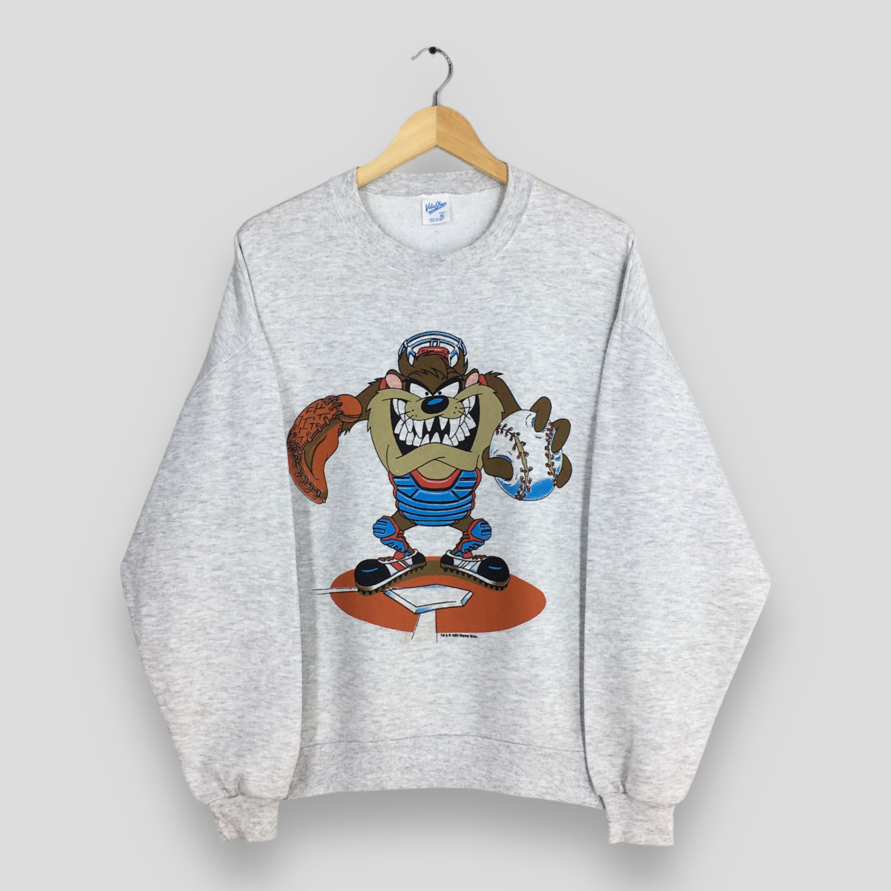 image of Mlb x Vintage Taz-Mania Looney Tunes Squad Gray Sweatshirt Xlarge in Grey, Men's