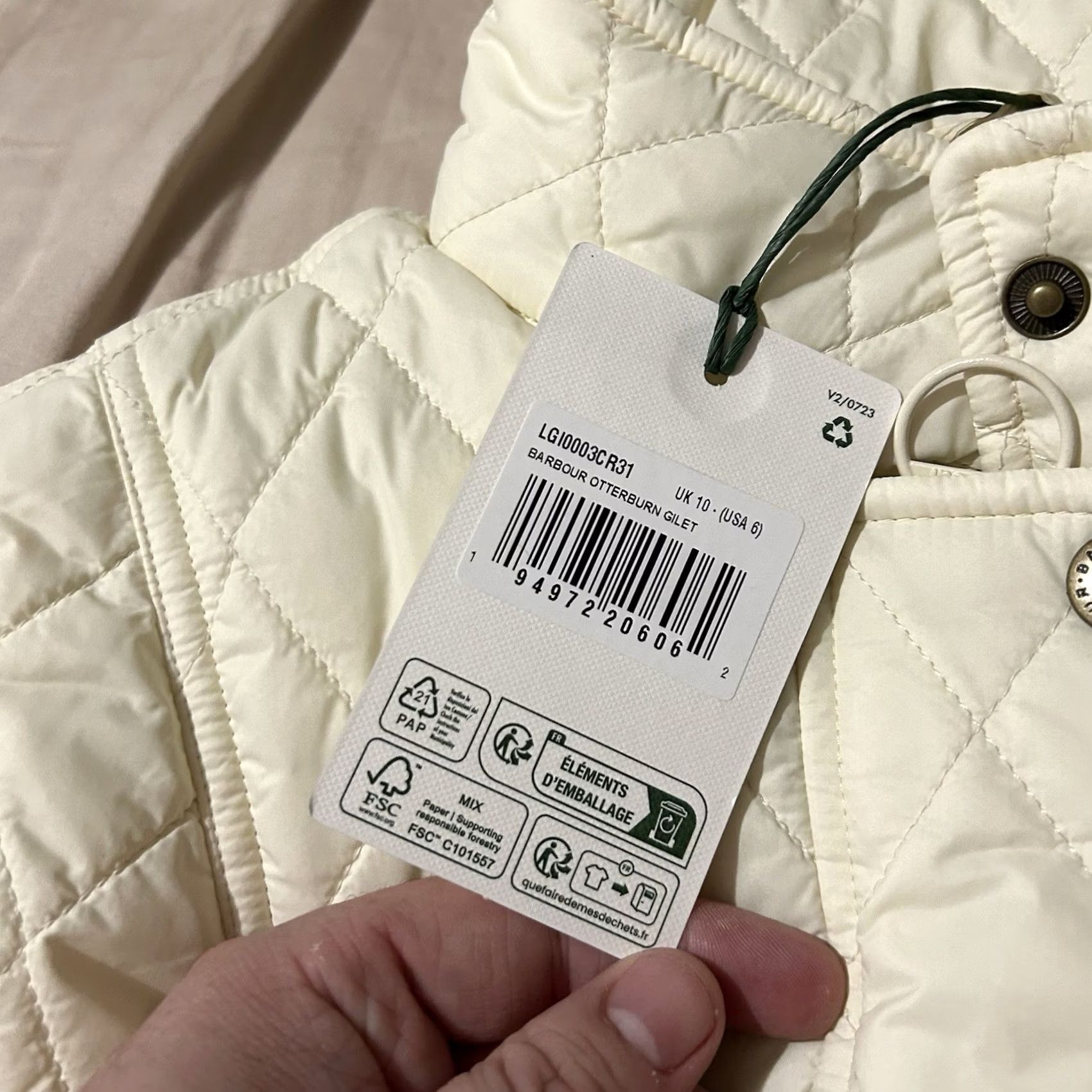 Barbour VINTAGE Barbour Otterburn Gilet Quilted Vest Women Ivory Size 6 NWT Size M / US 6-8 / IT 42-44 - 5 Thumbnail