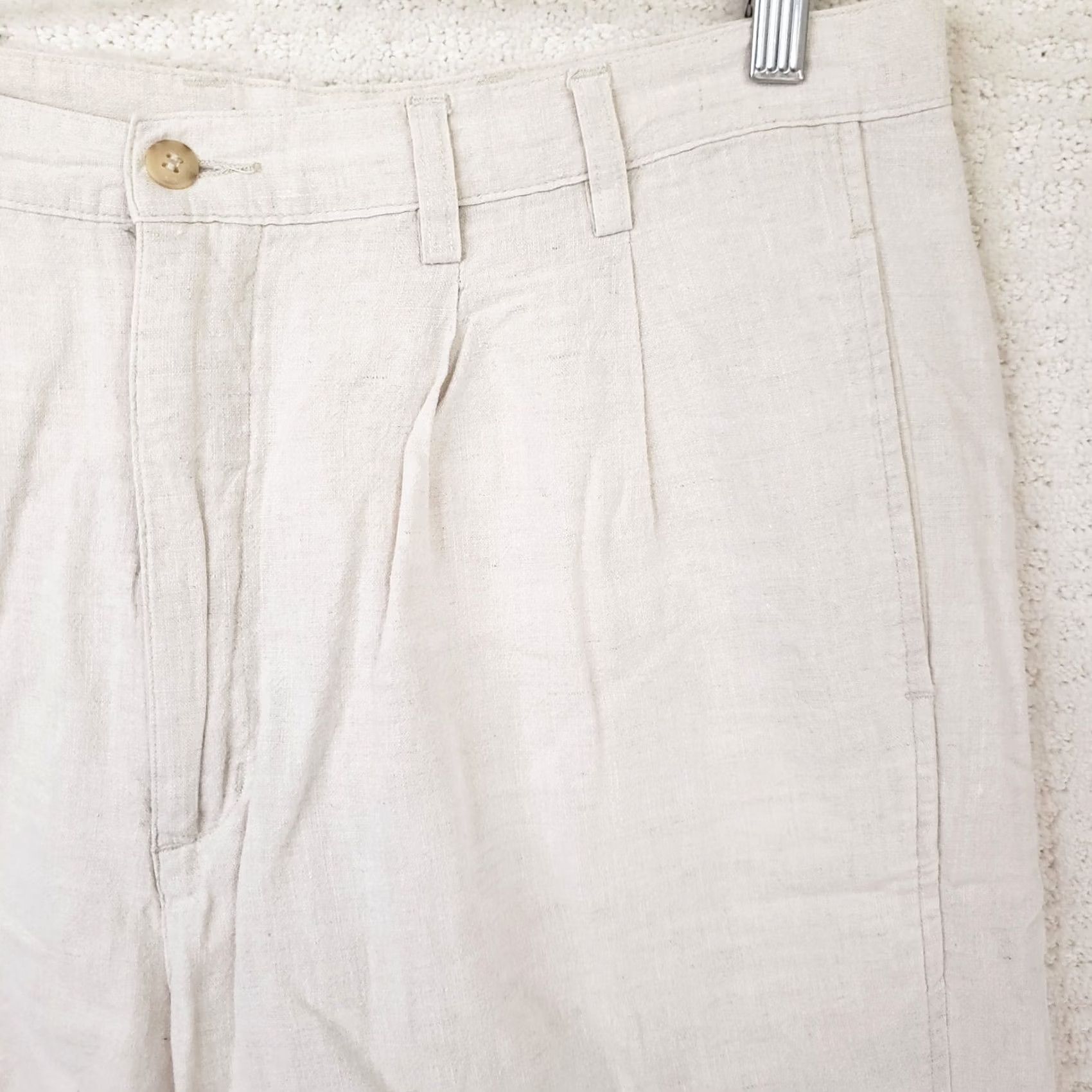 Vintage Britches Linen Blend Shorts Men's 34x7 Beige Pleated Front Flat Front Zip Casual Travel Beach Chino Breathable Lightweight Reg Size US 34 / EU 50 - 3 Thumbnail