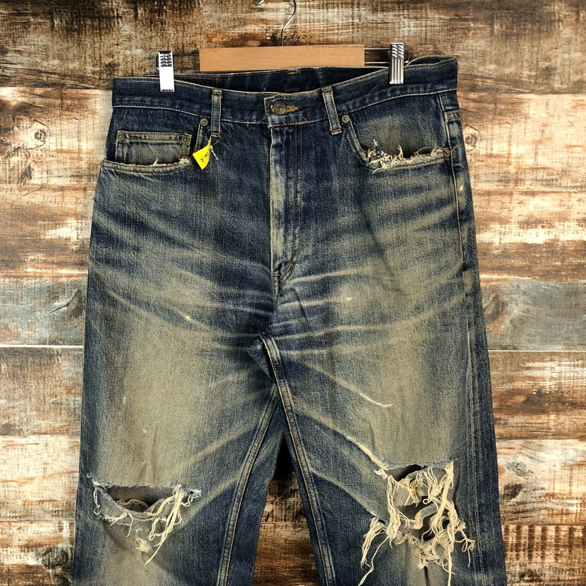 Japanese Brand DL Japan vintage selvedge Blue Distressed Denim Pants #C163 Size US 32 / EU 48 - 4 Thumbnail
