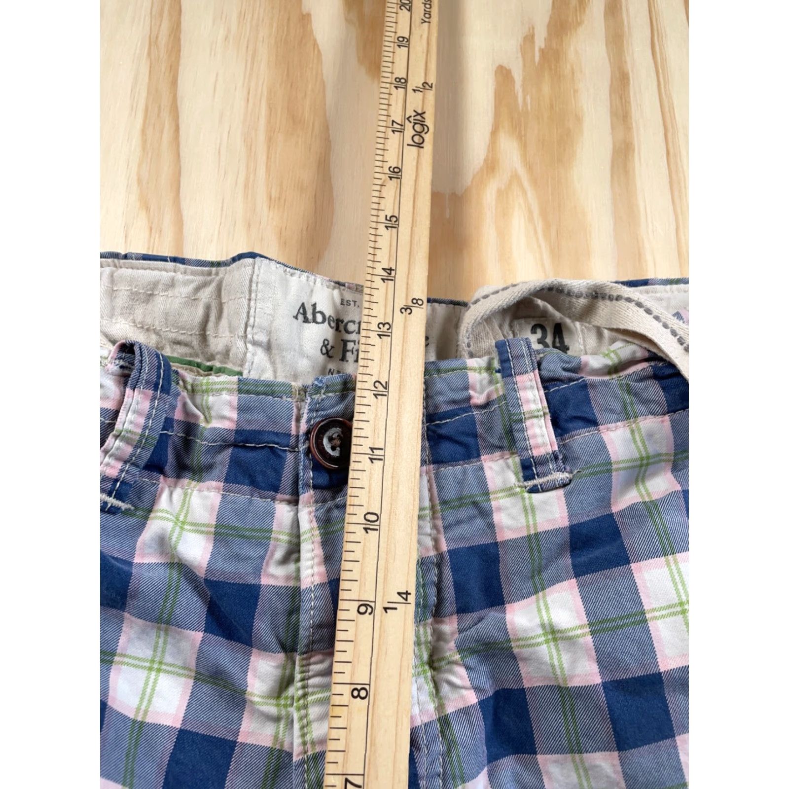 Abercrombie & Fitch VINTAGE Abercrombie & Fitch Plaid Shorts Men 34 9" Inseam Blue Pink Drawstring Flat Front Chino Casual 90s Mens Size US 36 / EU 52 - 7 Thumbnail