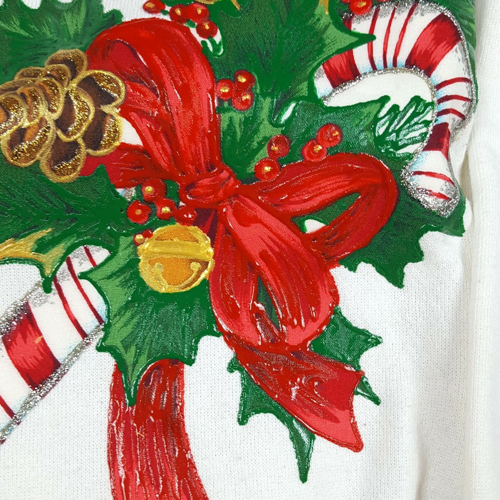 Hanes VINTAGE Hanes Sweatshirt Christmas Candy Cane Women's L Raglan Crewneck 90s Holiday White Knit Cotton Blend All Seasons Graphic Print Size L / US 10 / IT 46 - 3 Thumbnail