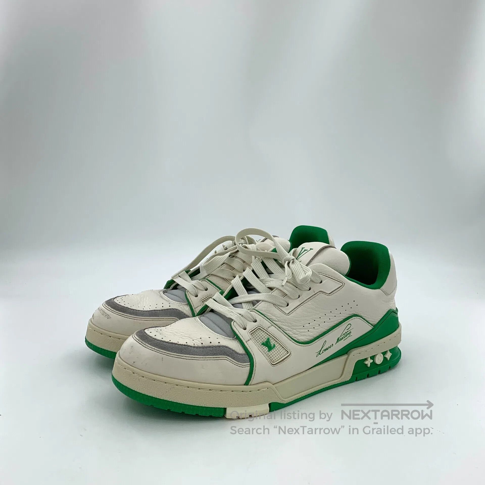 Louis Vuitton Louis Vuitton White and Green Color Laced Casual Flat Spor Size US 9 / EU 42 - 1 Thumbnail
