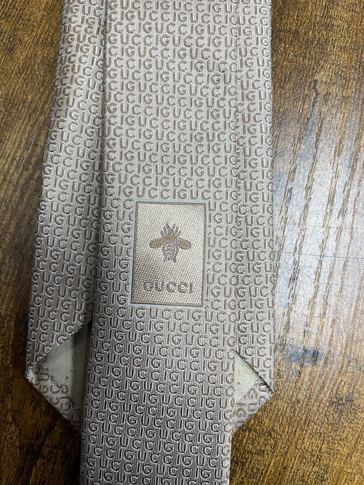 Gucci Gucci Spell Out Monogram Beige Tie Size ONE SIZE - 4 Thumbnail