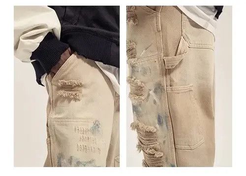 VIBE Beige Paint Splatter Distressed Denim Jeans y2k Size US 33 - 2 Thumbnail
