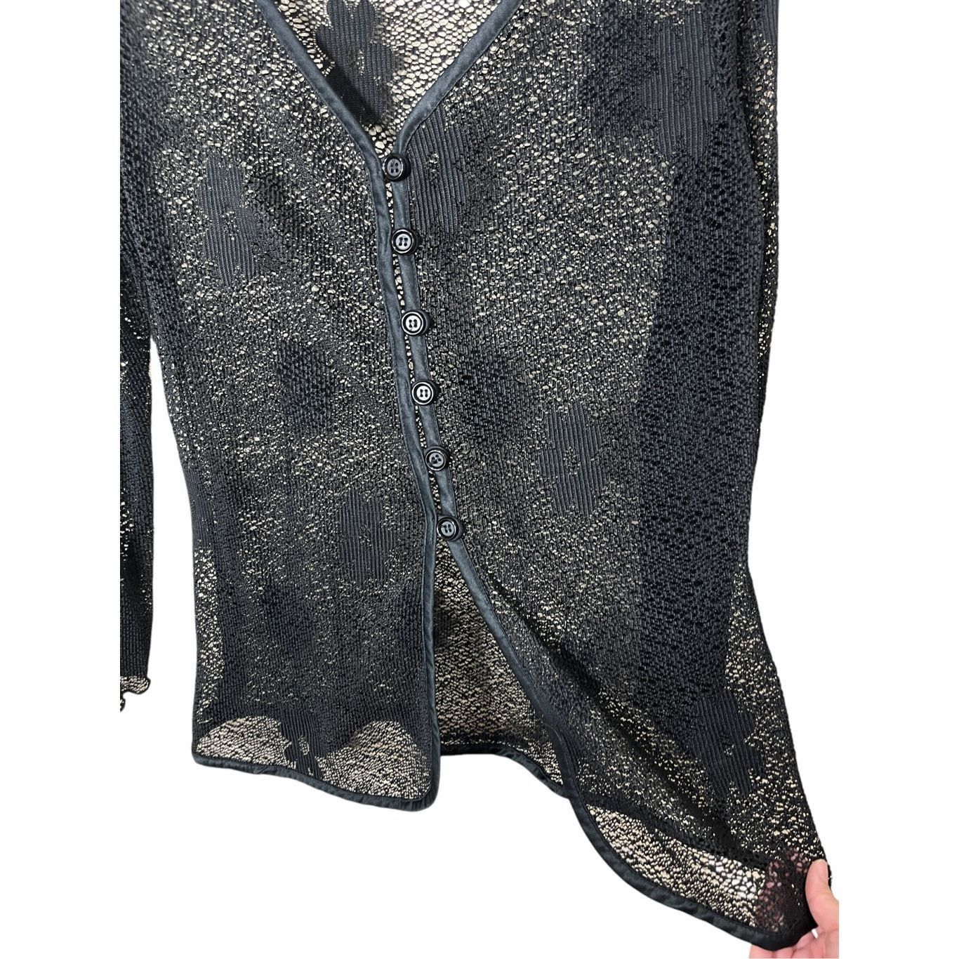 Other Vintage Zenobia Black Sheer Button Front Cardigan Flower Pri Size XL / US 12-14 / IT 48-50 - 6 Thumbnail
