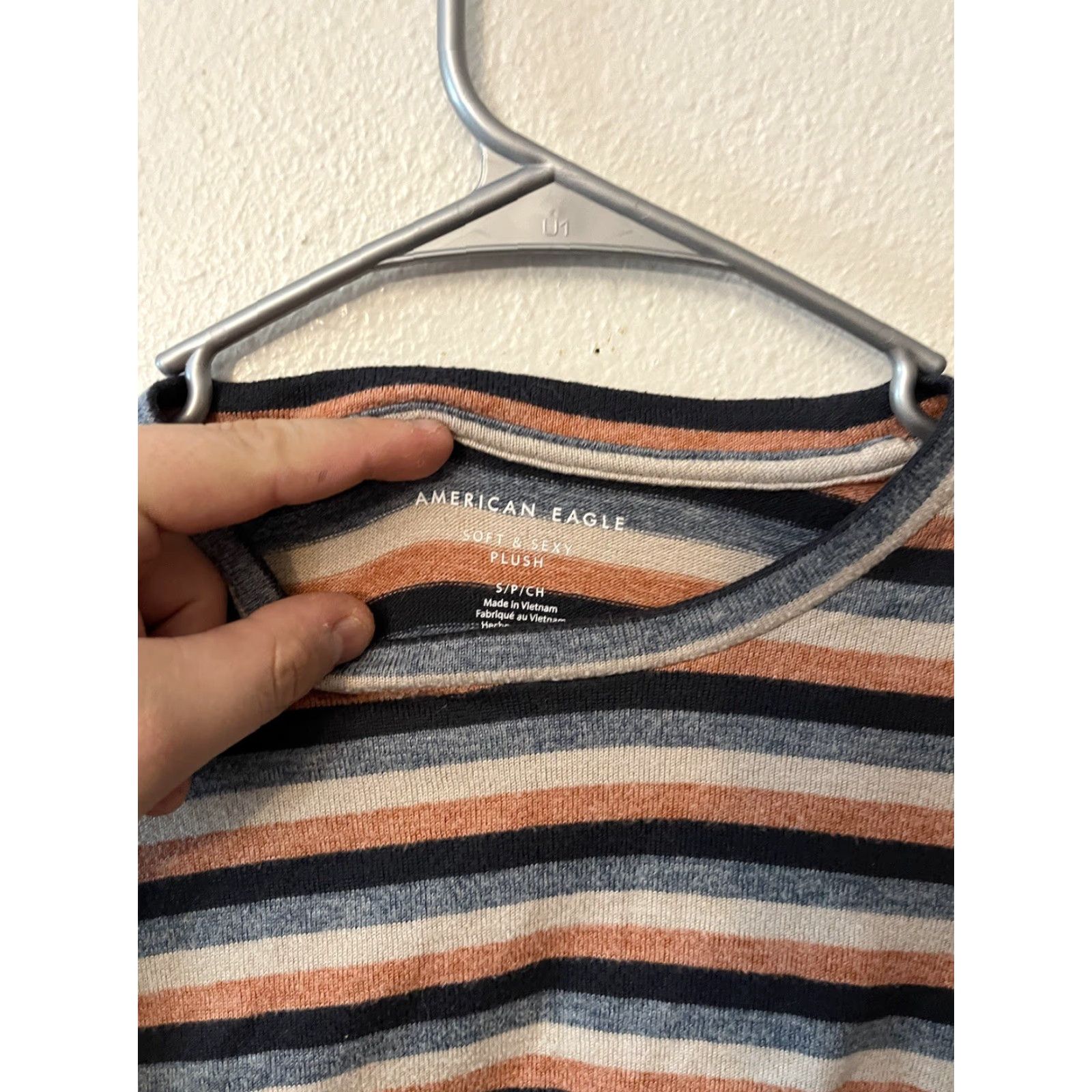 American Eagle Outfitters American Eagle Outfitters Sweater Women Size S Orange Cream Blue Striped Crew Neck Long Sleeve Pullover Womens Size S / US 4 / IT 40 - 2 Thumbnail