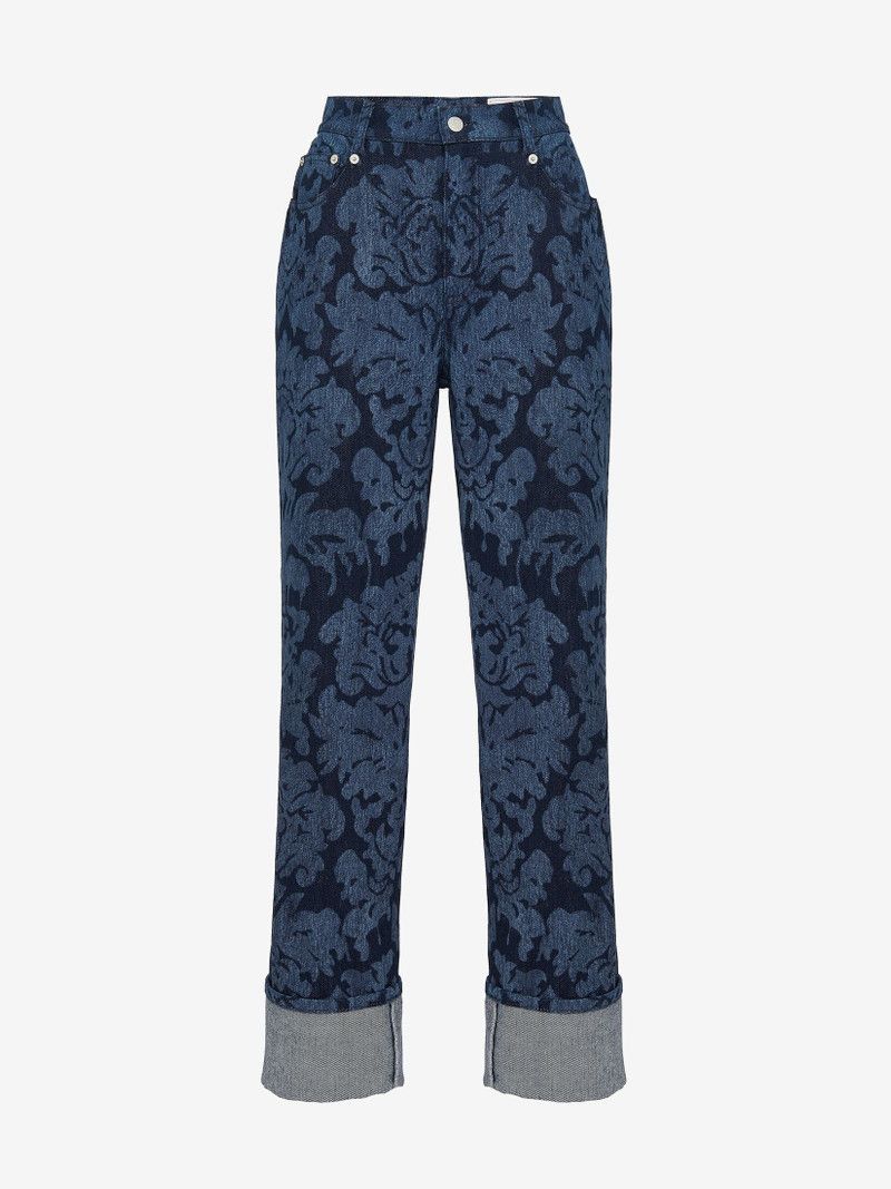 Alexander McQueen o1srvl11e0226 Damask Boyfriend Jeans In Blue Size 26" / US 2 / IT 38 - 1 Thumbnail