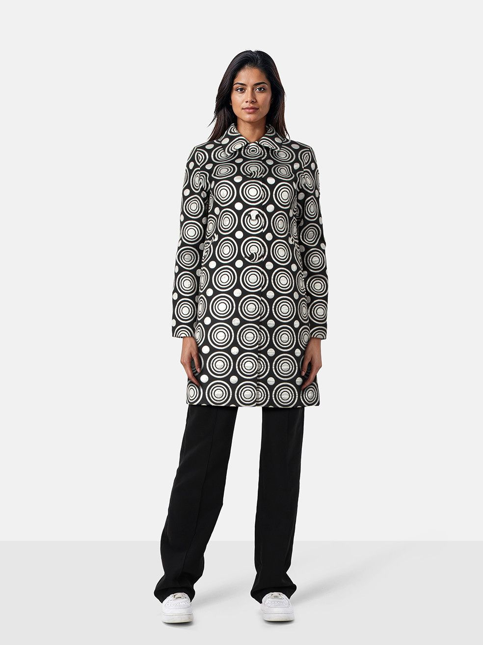 agnes b. Black & Silver Circle Pattern Coat Size M / US 6-8 / IT 42-44 - 1 Thumbnail