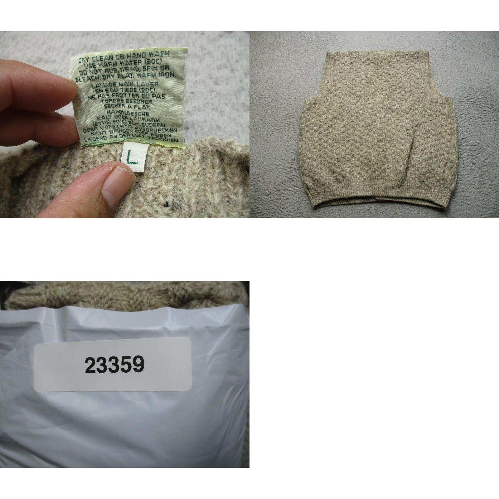 Vintage Carraig Donn Sweater Vest Mens L Beige Wool Cable Knit Aran Ireland Pockets Size US L / EU 52-54 / 3 - 8 Thumbnail