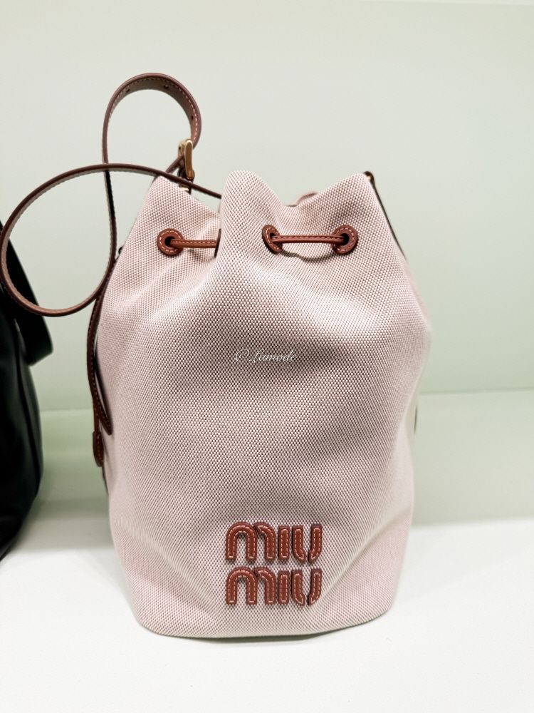 Miu Miu Canvas Leather Bucket Bag Beige Brandy Size ONE SIZE - 1 Thumbnail
