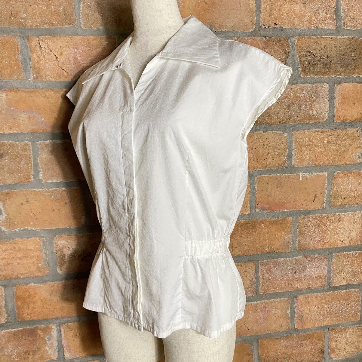 Norma Kamali ONO NORMA KAMALI White Cap Sleeve Blouse with Gathered Waist Size XL / US 12-14 / IT 48-50 - 8 Thumbnail