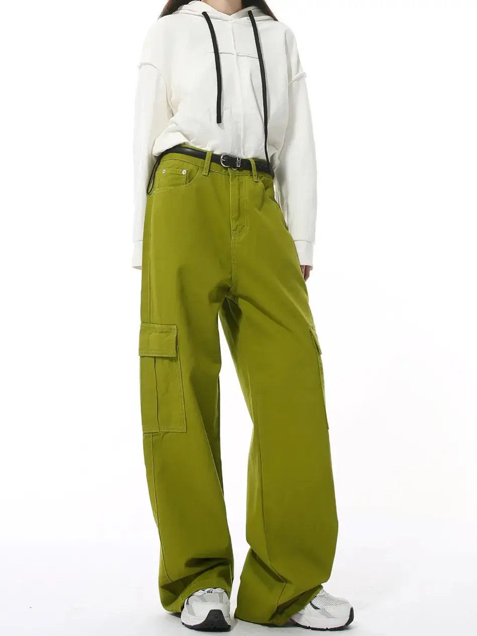 Japanese Brand Retro loose fruit green casual pocket jeans Size US 32 / EU 48 - 2 Thumbnail