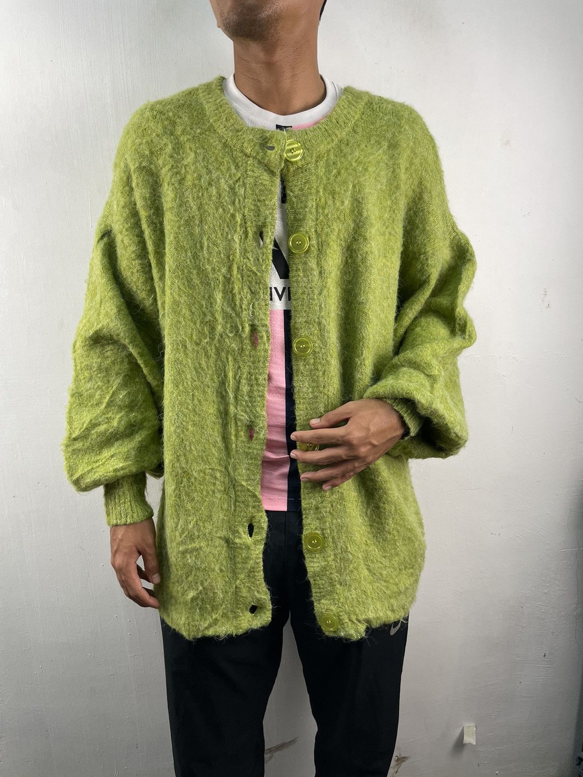 Vintage Vintage Mohair Cardigan Jacket Baggy Kurt Cobain Grunge Size US XL / EU 56 / 4 - 2 Thumbnail