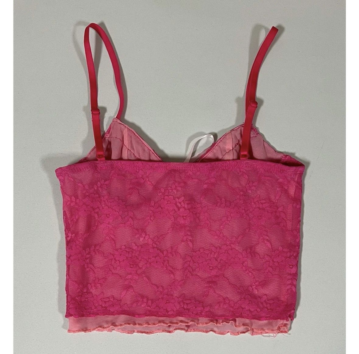 Japanese Brand Pink Floral Lace Mesh Tank Crop Top Shirt Cami Tee Size XS🎀✨ Size XS / US 0-2 / IT 36-38 - 3 Thumbnail