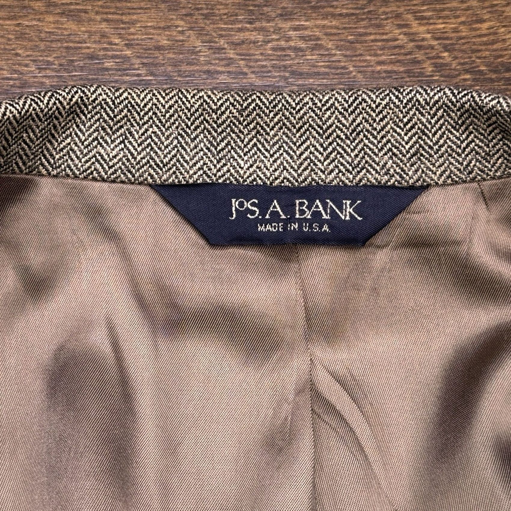 Jos. A. Bank Jos A Bank Blazer Sport Coat 42R Tan Wool Silk Linen Herringbone Tweed Size 42R - 5 Thumbnail