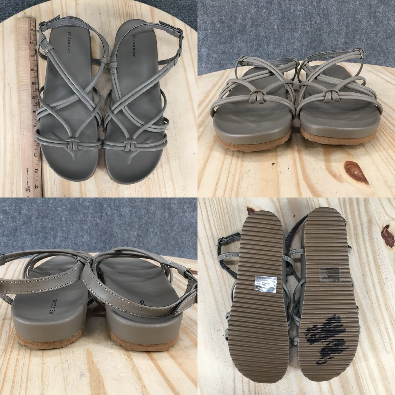 Vintage Maurices Sandals Womens 10 M Alexa Knotted Strappy Slingback Flats Gray Casual Size US 10 / IT 40 - 8 Thumbnail
