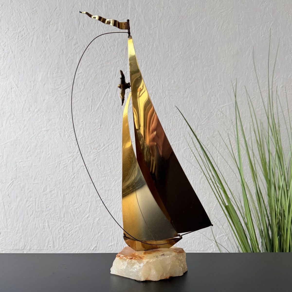 Vintage Vintage John DeMott Brass Sailboat Sculpture Onyx Base Size ONE SIZE - 4 Thumbnail