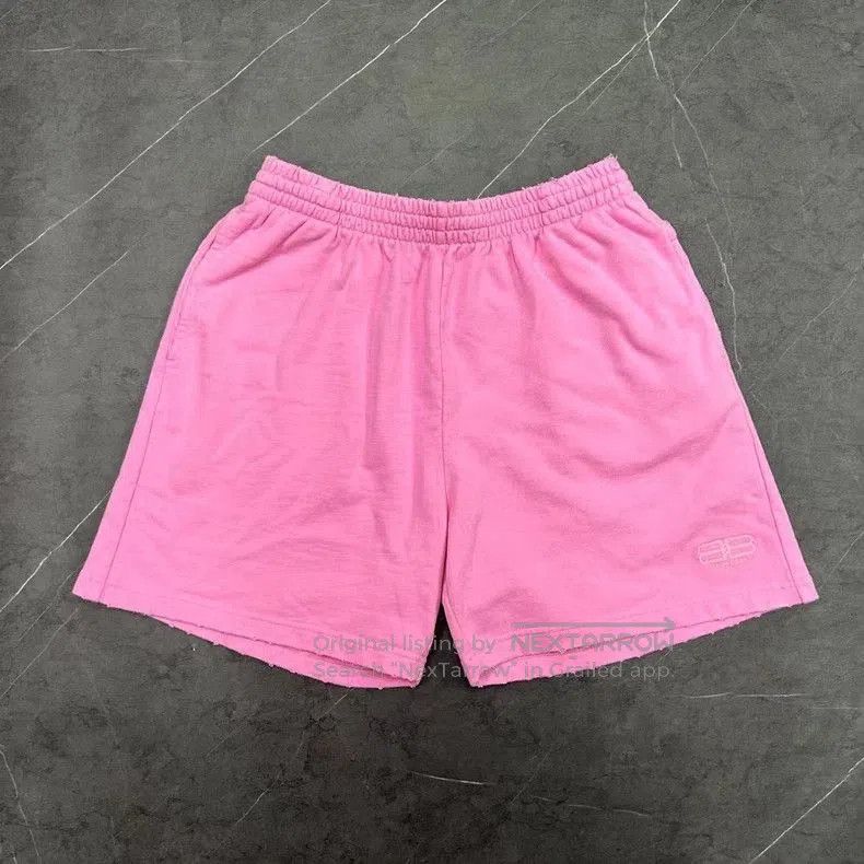 Balenciaga Pink BB Embroidery Logo Shorts.