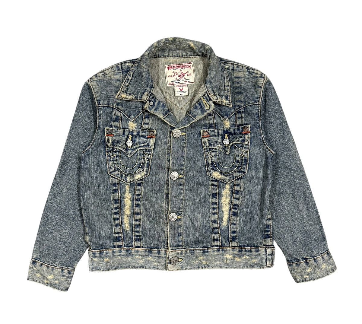 True Religion Vtg🔥Y2k True Religion Distressed Trucker Denim Jacket Size XL / US 12-14 / IT 48-50 - 1 Thumbnail