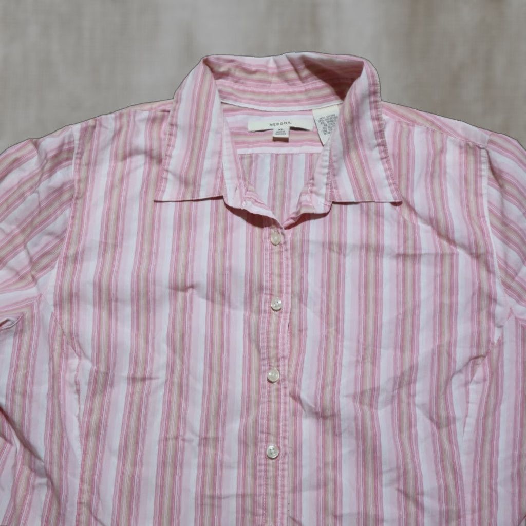 Merona Merona Shirt Pink Striped 3/4 Sleeve Button Up Women's XL Blouse Top Stretch Casual Size XL / US 12-14 / IT 48-50 - 1 Thumbnail
