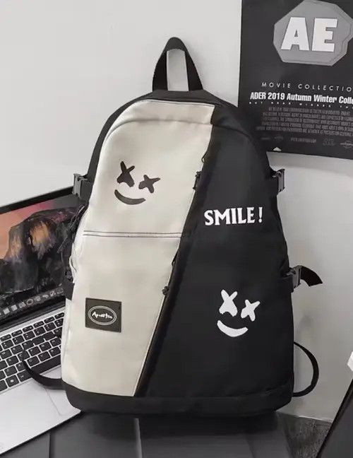 Japanese Brand Fashion punk colorblock smile backpack aesthetic Size ONE SIZE - 3 Thumbnail