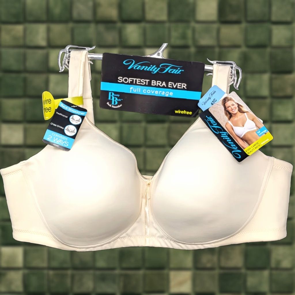 Vintage VINTAGE Vanity Fair Bra Beauty Back Full Coverage Wirefree 42C Pale Yellow/Cream 72335 42C Women's T-Shirt Bra Mens? Size ONE SIZE - 1 Thumbnail