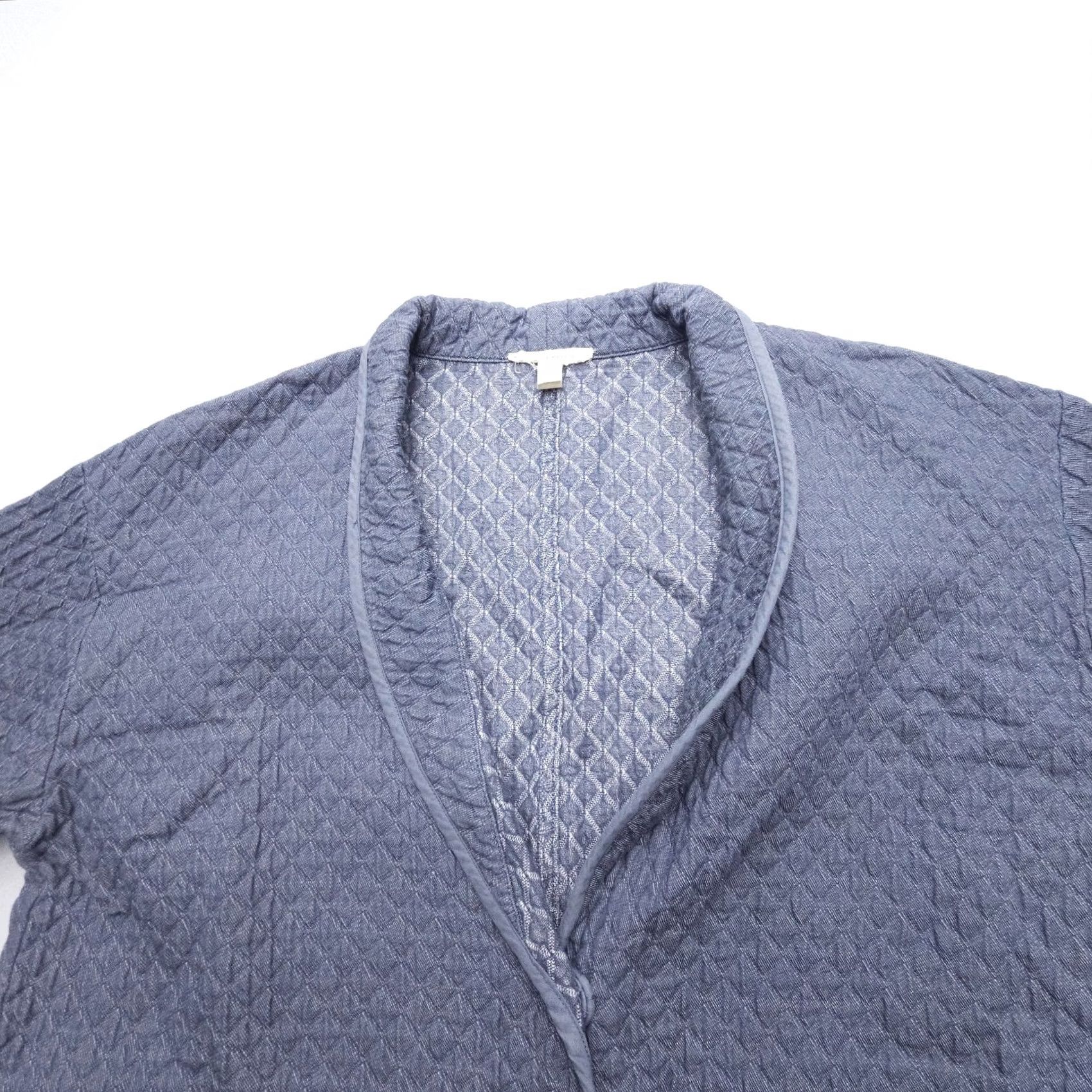 Eileen Fisher Eileen Fisher Quilted Kimono Jacket Small Cotton Pockets Shacket Geometric Knit 3/4 Sleeve Snap Front Blue Womens Vintage No Ladies Mens Size S / US 4 / IT 40 - 4 Thumbnail
