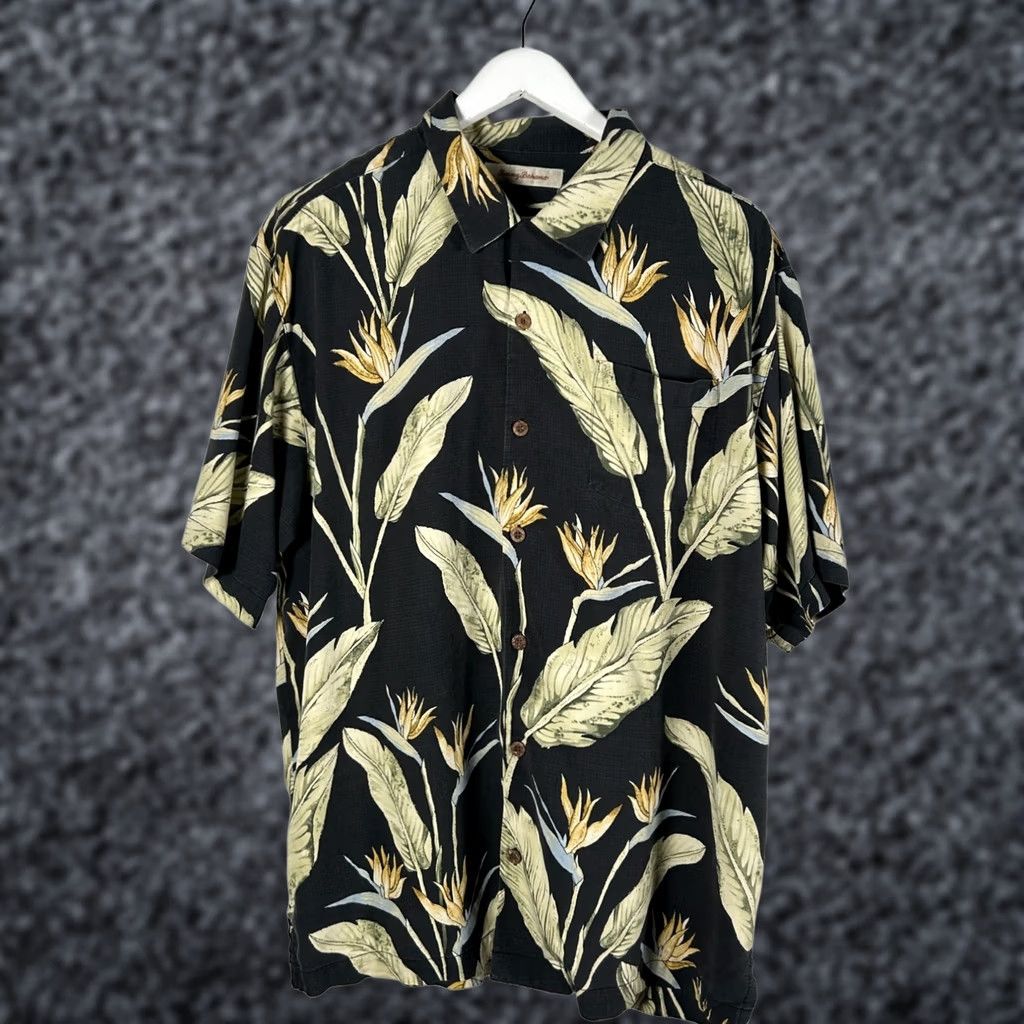 Tommy Bahama Tommy Bahama Shirt XL Black Silk Bird Of Paradise Hawaiian Button Up Casual Mens Size US XL / EU 56 / 4 - 1 Thumbnail