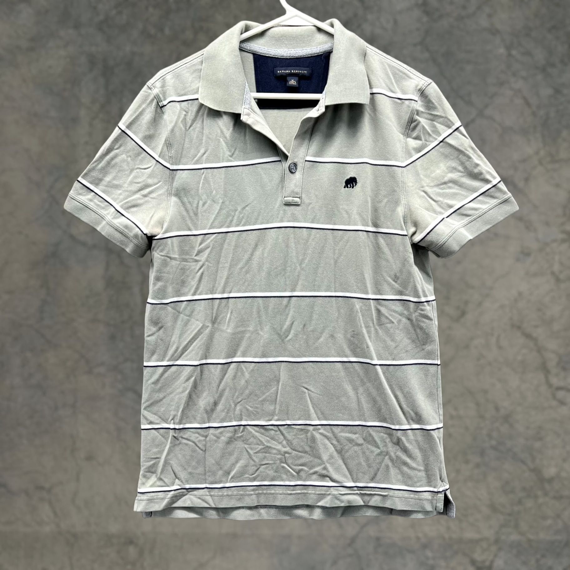 Banana Republic VINTAGE Banana Republic Polo Shirt Men Medium Adult Gray White Striped Logo Cotton Size US M / EU 48-50 / 2 - 1 Thumbnail