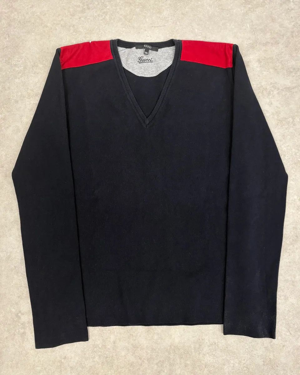Gucci 2000s Gucci Navy & Red V-Neck Sweater Size US M / EU 48-50 / 2 - 1 Thumbnail
