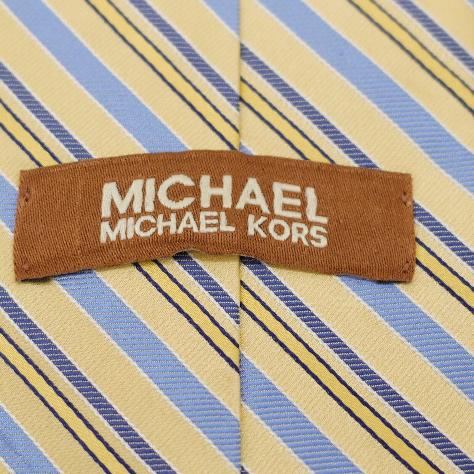 Michael Kors Michael Kors Yellow Blue Striped Woven Silk Tie Size ONE SIZE - 3 Thumbnail