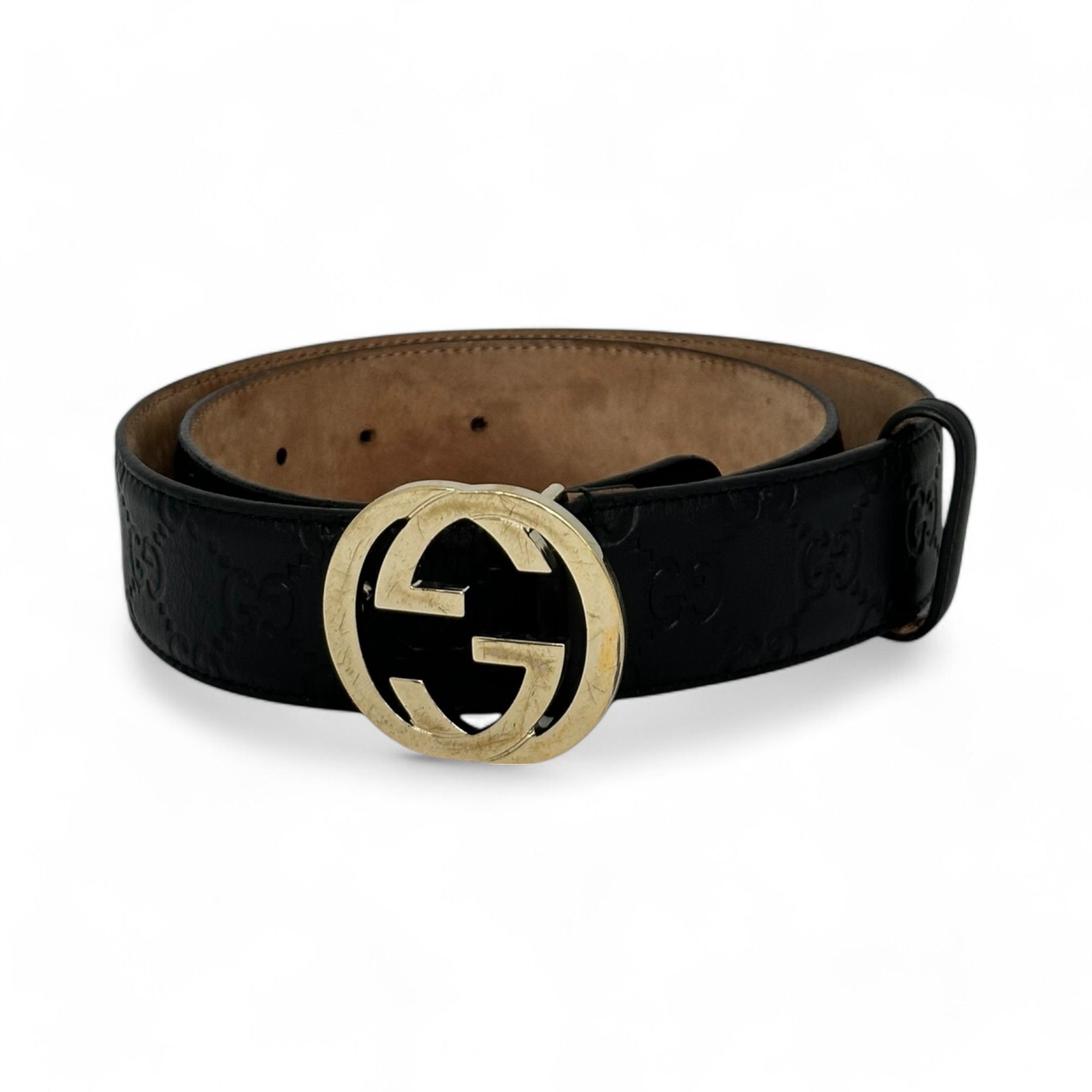 Gucci Gucci Belt Guccissima GG Monogram Black Leather Interlocking Size ONE SIZE - 1 Thumbnail