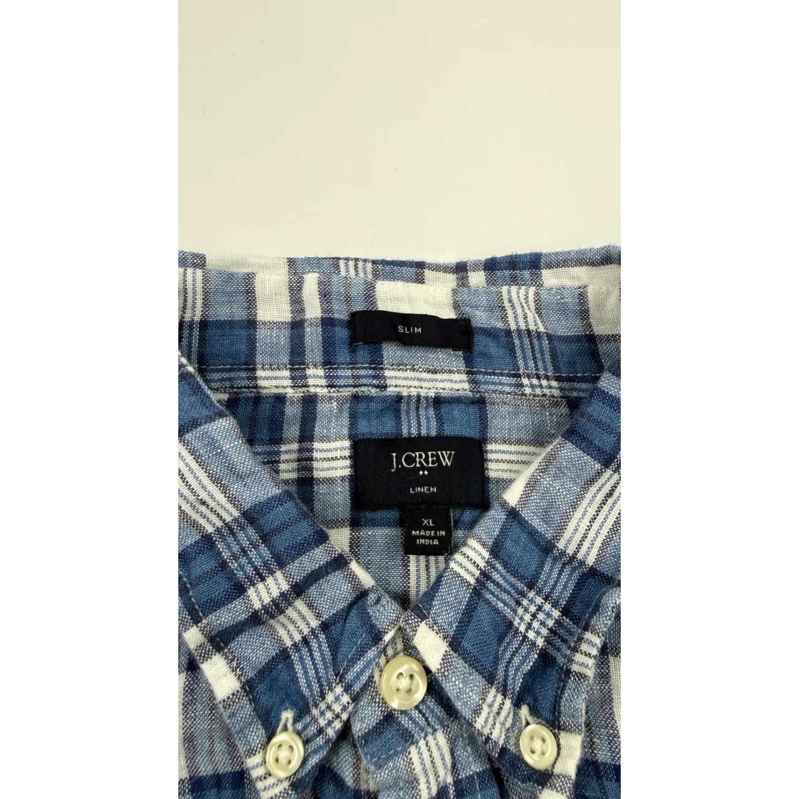 J.Crew VINTAGE? No. J.Crew Shirt Mens XL Blue Plaid Linen Slim Fit Button-Down Long Sleeve F0850 Size US XL / EU 56 / 4 - 4 Thumbnail