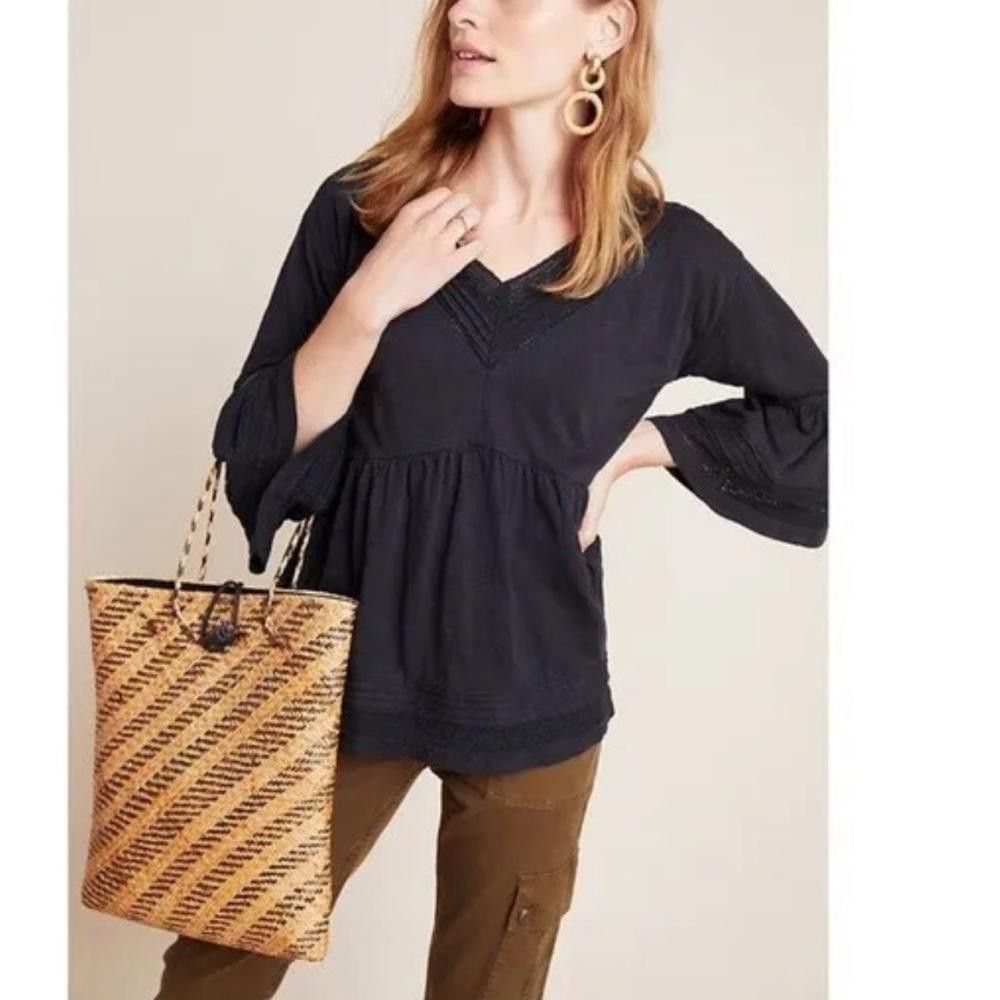 Designer Anthropologie l Bell Sleeve Lace Detail Blouse Size XS Size S / US 4 / IT 40 - 1 Thumbnail